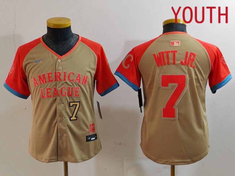 Youth Kansas City Royals #7 Witt jr Orange All star 2024 Nike MLB Jersey style 4->youth mlb jersey->Youth Jersey